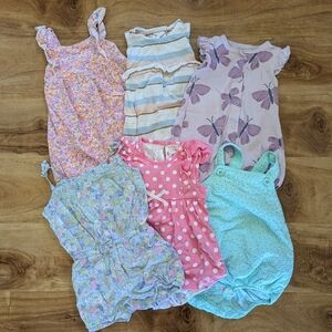 Bundle Of 6 Baby Girls' 6-9 Months Summer Rompers Onesies Carters, Cat & Jack